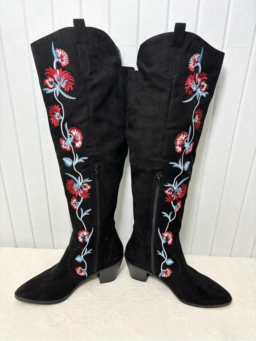 Carlos Santana Alexia Over the Knee Boots Womens 9.5M Black Floral Embroidered - Picture 3 of 16